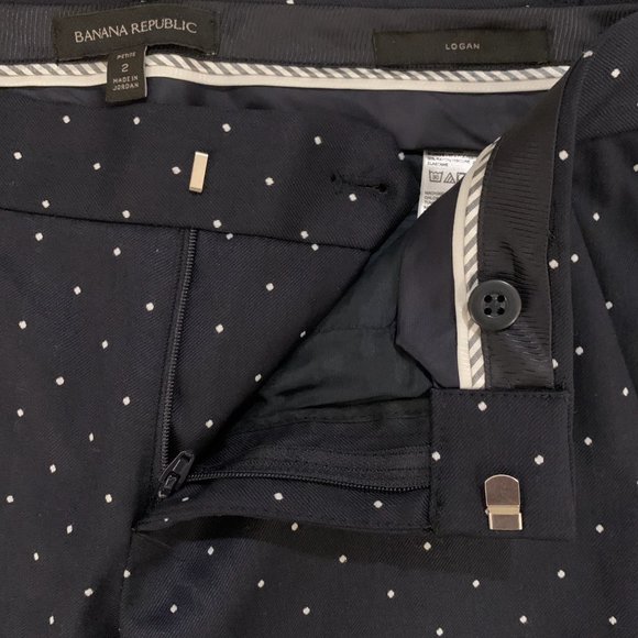 Banana Republic Logan Pants Trousers Navy With White Polka Dots Sz 2 Petite - Picture 6 of 8